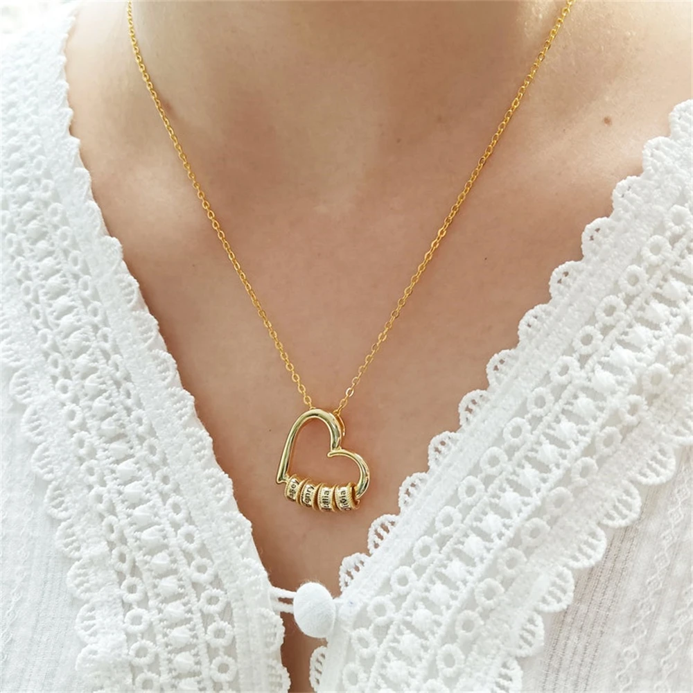 Boho Personalized Name Custom Engraved Beads Heart Pendant Necklaces For Women Gift Stainless Steel Jewelry Dropshipping