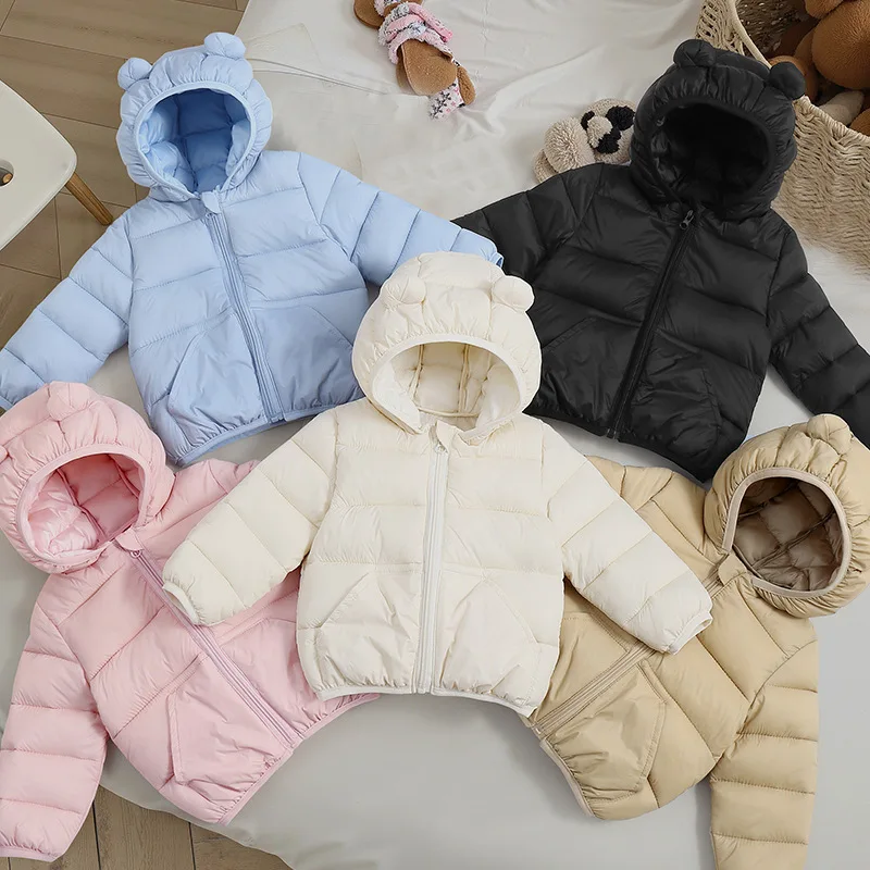 

Autumn and Winter New Children's Cotton-padded Clothes Solid Color Light and Thin Hooded Cotton-padded Jacket
