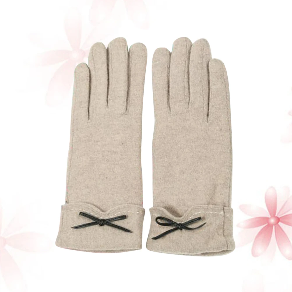 1 زوج النساء الشتاء قفازات شاشة لمس الكاكي Bowknot موضة في الهواء الطلق الدافئة لينة قفازات مريحة لركوب الدراجات الاستخدام اليومي إبقاء