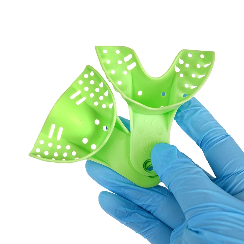 Dental Plastic Impression Trays Perforated Green Tooth Holder Durable Autoclave Teeth Tray Dentist Oral Material  Tool