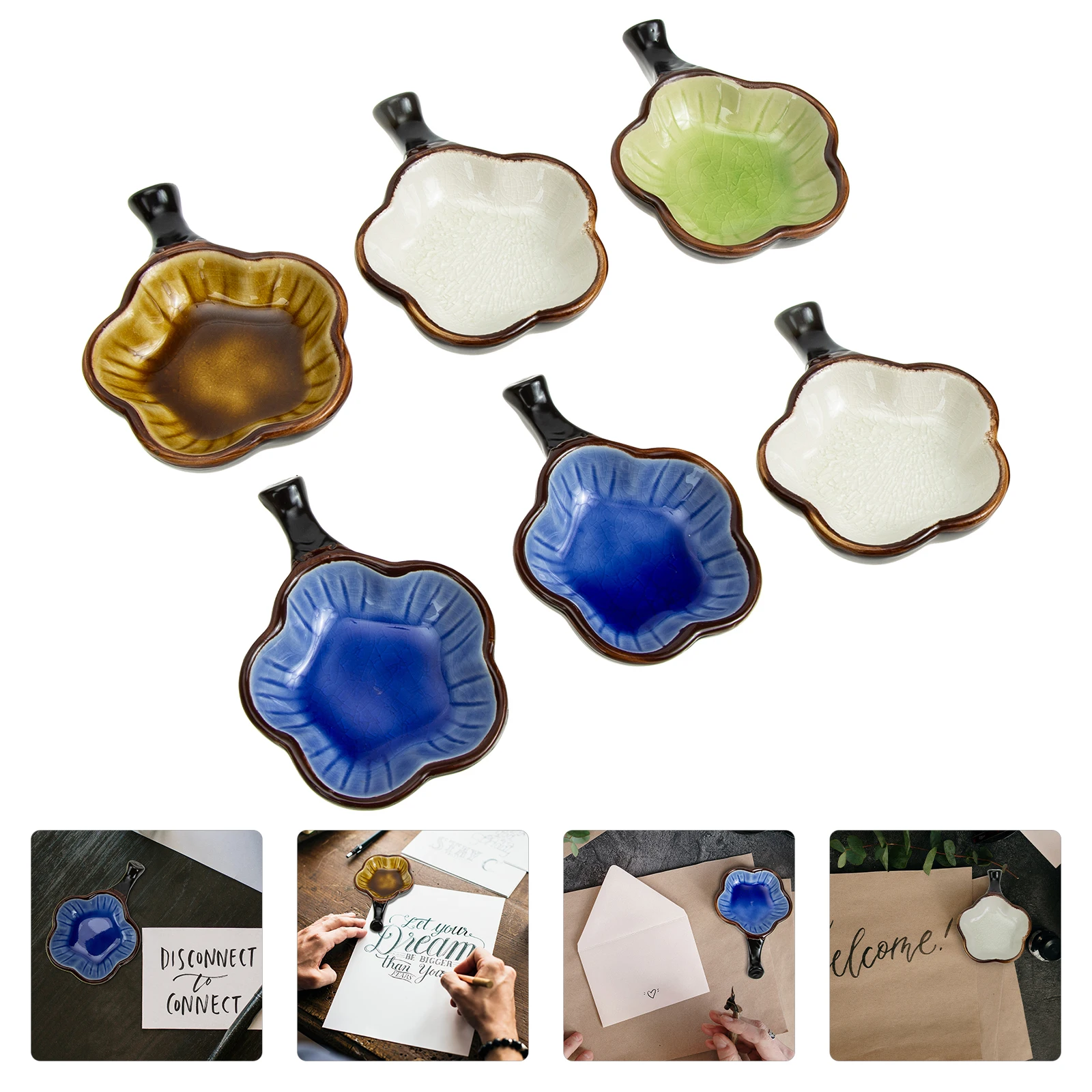 ถาดล้างพู่กันเซรามิก 6 ชิ้น สำหรับงาน DIY นักเรียนศิลปะ ถ้วยล้างพู่กันเซรามิก