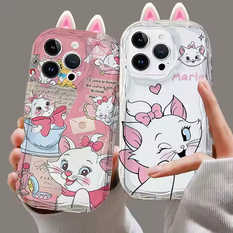 3D Ears Marie Cat Case For Samsung Galaxy S25 Ultra S24 S23 S22 S21 Ultra Plus S24 FE A55 A06 A35 A12 Phone Casing Cute Lovely