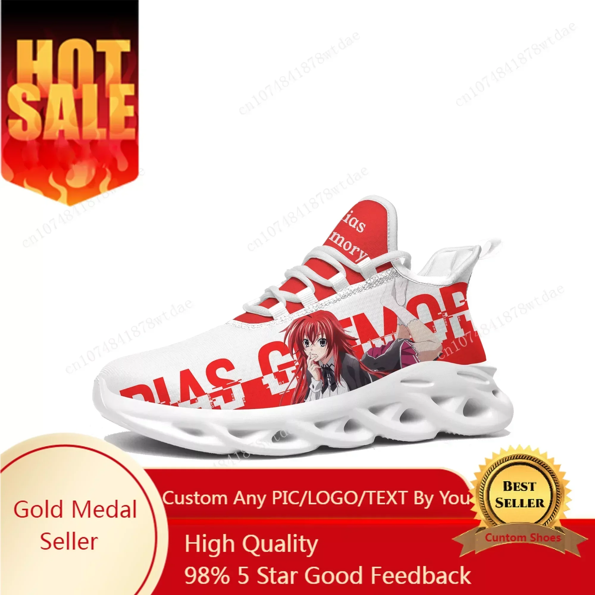 Anime High School DxD Flats Sneakers Mens Womens Running Shoes High Quality Rias Gremory Custom Lace Up Mesh Footwear