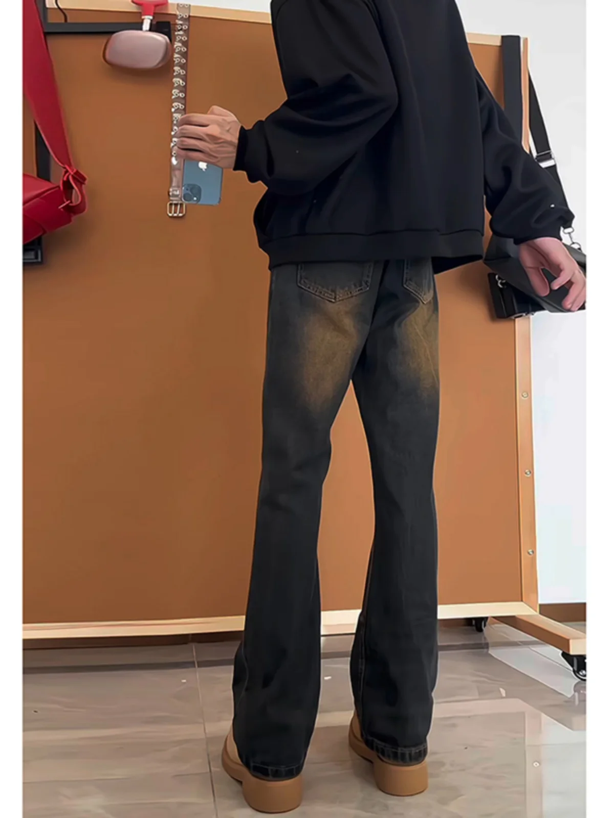 

American Sle Vintage Waed Denim Jeans Men's Straight Leg Slimming Bootcut Pants Youth Trendy Long Trousers Wear Resistant