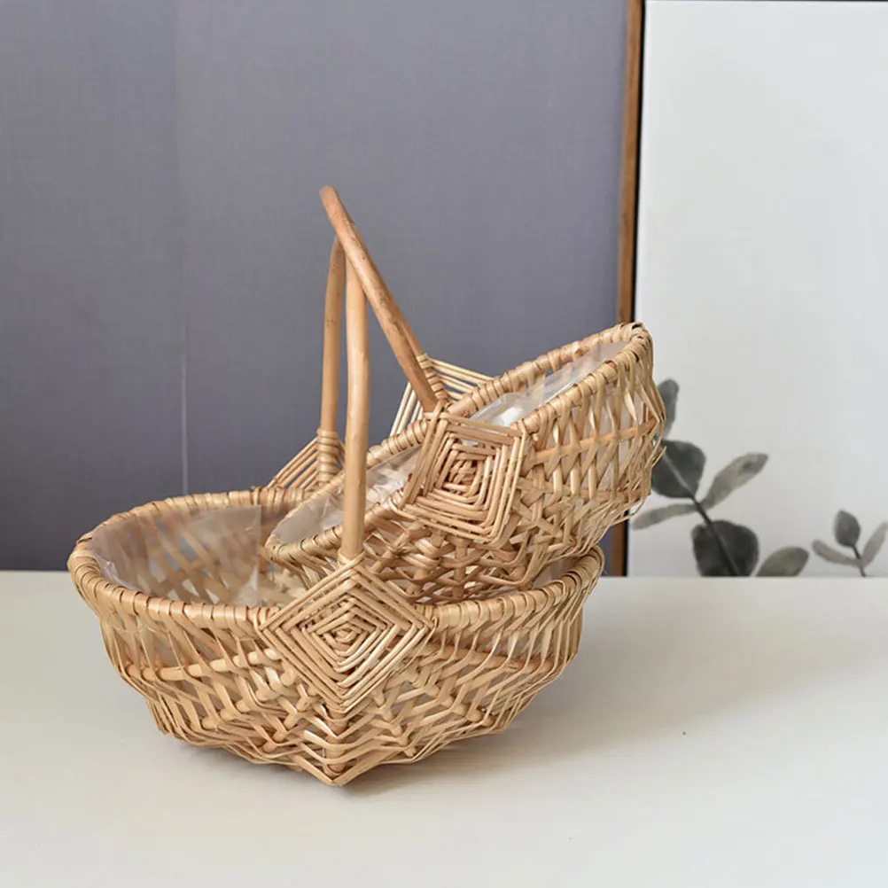 

Handwoven Flower Basket Rustic Style Flower Arrangement Small Handle Basket for Indoor Decoration Woven Baskets for Gifts