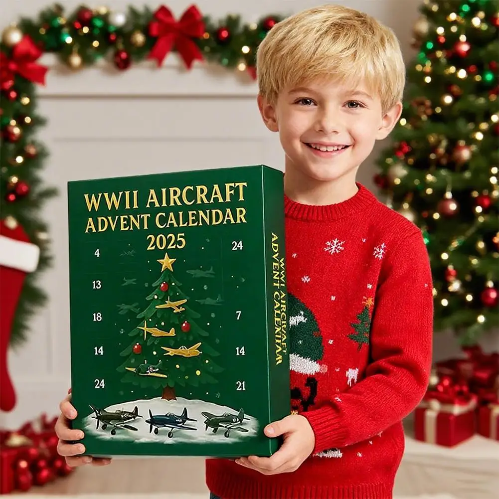 WWII Aircraft Advent Calendar 2025 with 24 2D Acrylic Unique Mini Warbirds Christmas Advent Calendar Gifts For Aviation Lovers
