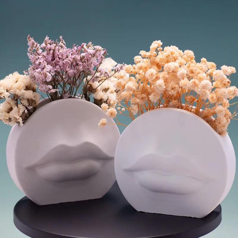 Concrete Lip Vase Silicone Mold DIY Gypsum Cement Lip Pen Holder Silicone Resin Mold