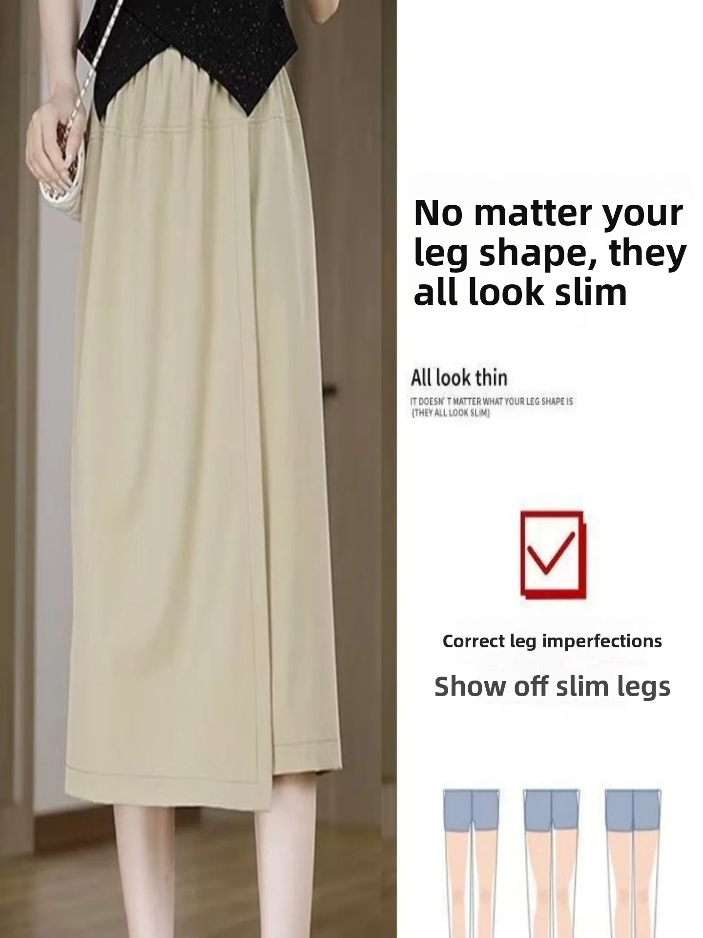 Pantaloni a gamba larga a vita alta da donna Gonna asimmetrica coreana Sle Texture Sensation Dimagrante Pantaloni casual di nuovo arrivo estivo