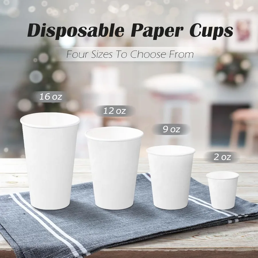 Disposable Paper Cups 9oz 100 Pack Set with Cartoon Santa Claus and Snowman Design Thickened Paper Material for Hot and Cold Be
