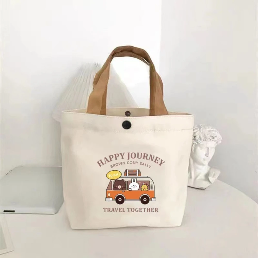 

Cute Peach Canvas Tote Bag Cartoon Canvas Storage Bags Big Capacity Mini Handbags Picnic