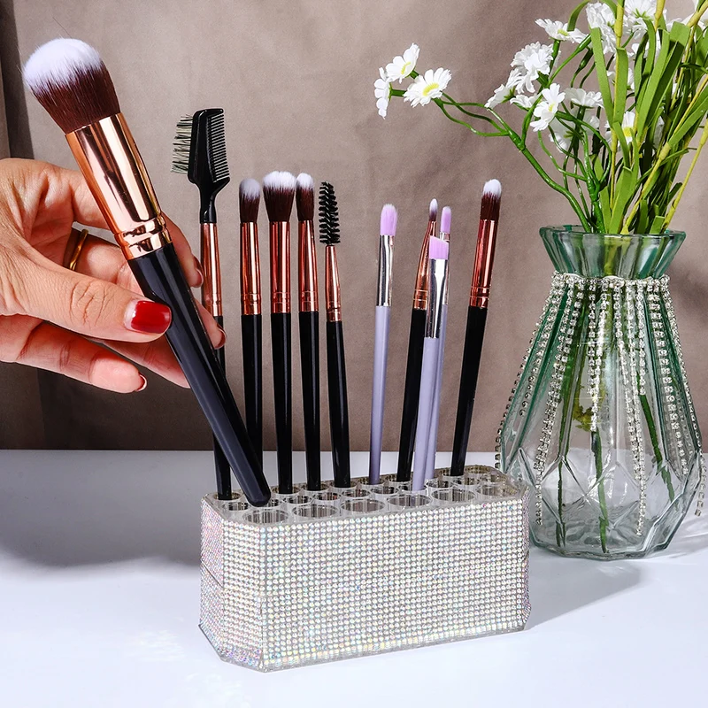 26 穴ラインストーンメイクブラシ収納ボックスアクリル眉毛ペンシルアイライナー陳列棚デスクトップオーガナイザーメイクアップツール