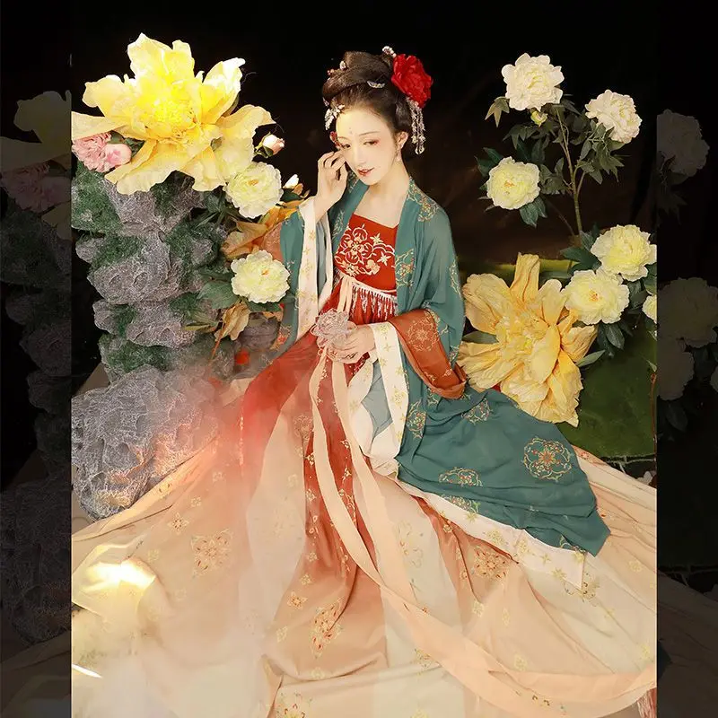 

New Original Hanfu Tang restoration picture female ancient costume heavy industry embroidery set