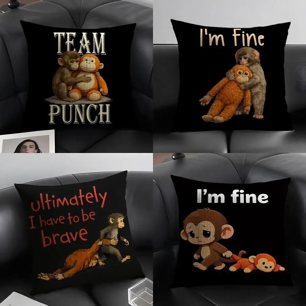 

Cute Punch Monkey Cushion Cover Natural Linen Organic Fabric Double-Sided Printing Breathable Perfect Gift for Decor