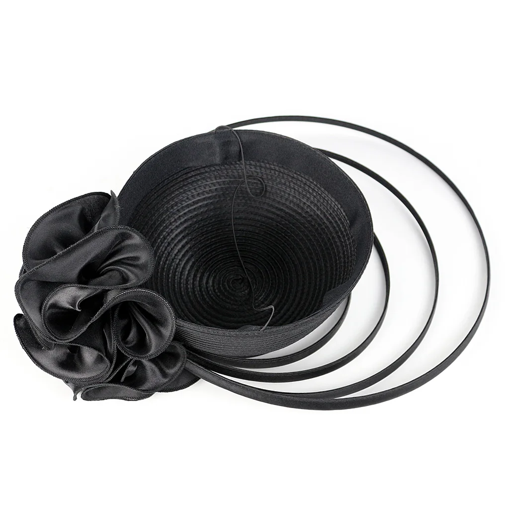 قبعة الكنيسة الساتان النسائية الفاخرة الفريدة من نوعها لحفلات الزفاف، قبعة رسمية رائعة على شكل زهرة ساحرة، إكسسوارات التصوير الفوتوغرافي