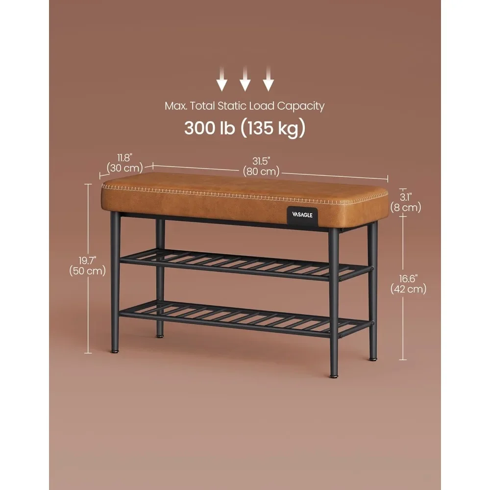

Shoe Rack Bench, Storage Bench for Entryway, Synthetic Leather with Stitching, Mid-Century Modern, Loads 300 lb
