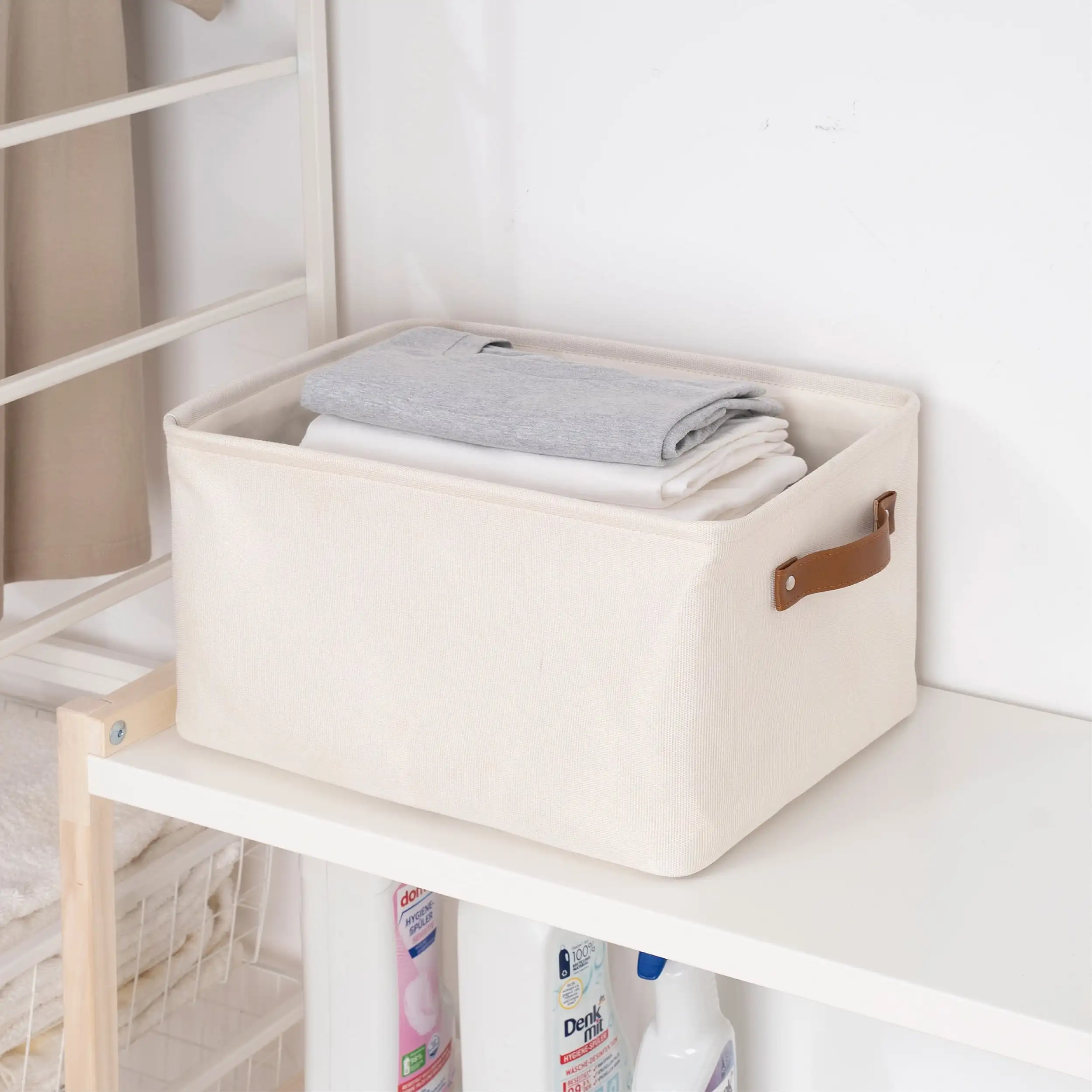 Natural Canvas Storage Basket with Handles