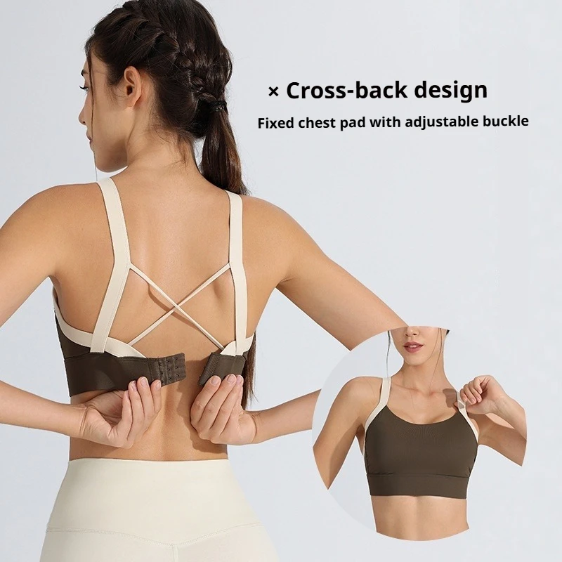 High Impact Sports Bra for Women - Shock Absorption Running Yoga Bra with Color Block & Cross Back
