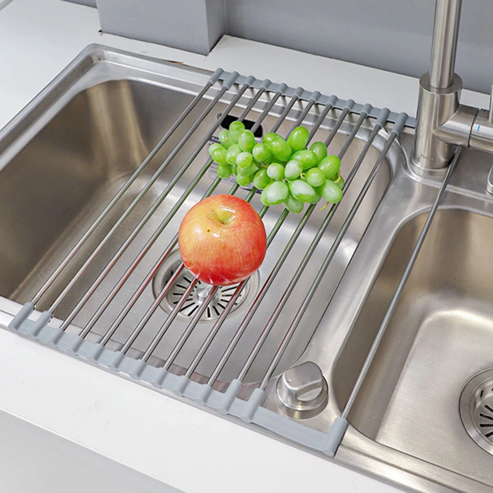 Multifunctional Foldable Sink Rack Roll Up Dish Drying Rack Kitchen Sink Rack For Tableware Fruits Vegetables Counter