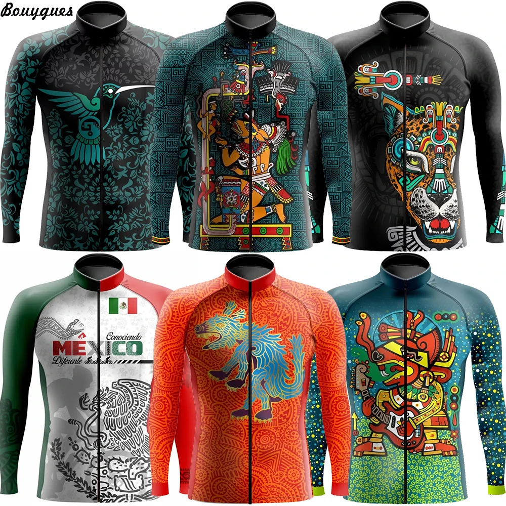 New Team Pro Mexico Cycling Jersey Set Long Sleeve Mountain Bike Cycling Clothing Breathable MTB Bicycle Clothes Wear for Mans