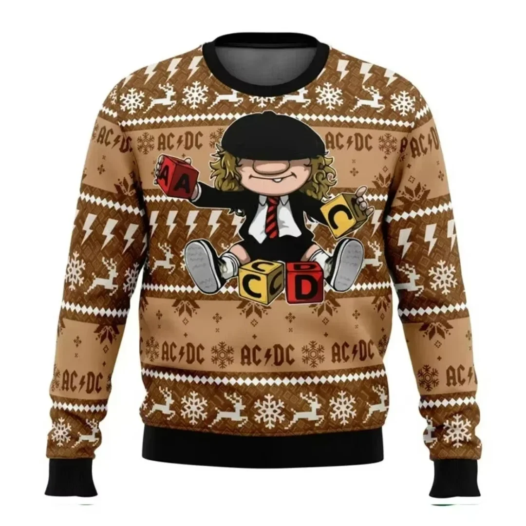 2026 ACDC Angus Young يعرض البرق القبيح عيد الميلاد بلوزات الخريف Y2K الأطفال هوديس الرجال والنساء بلوزات