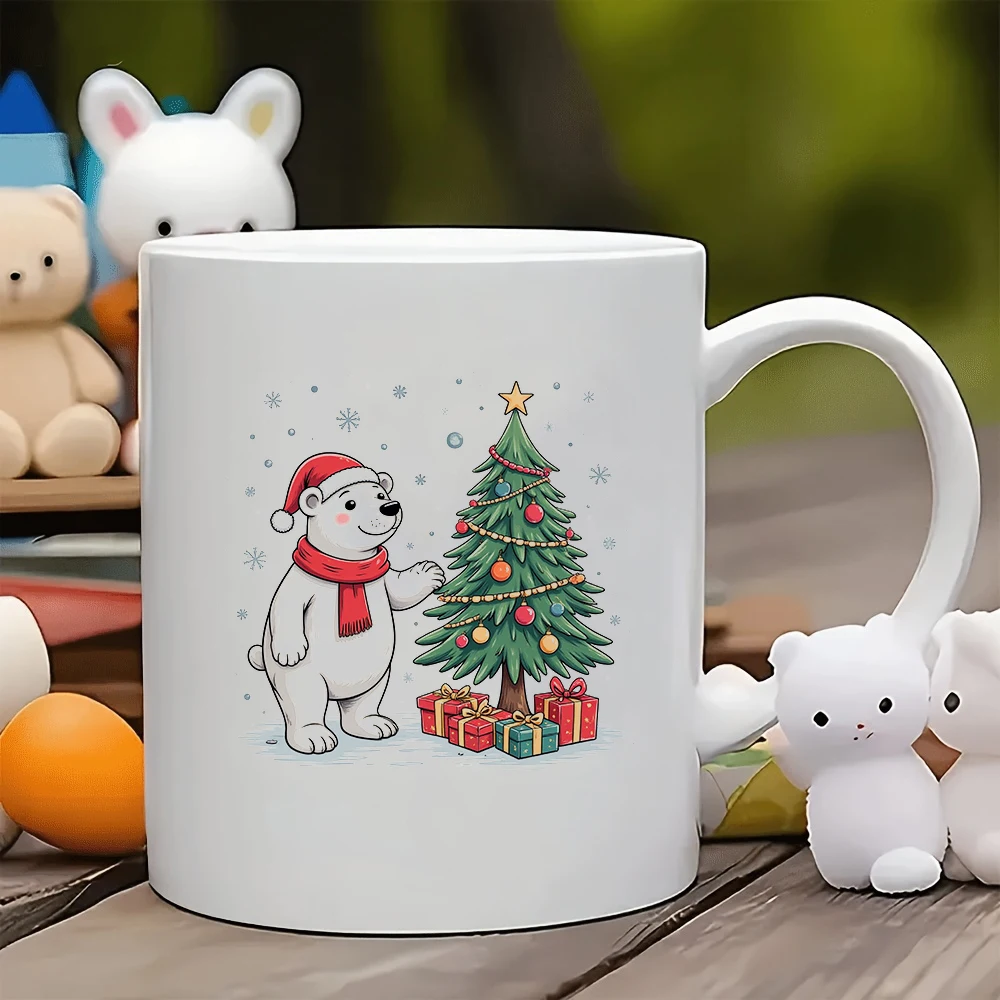 كوب عيد الميلاد على شكل الدب القطبي الكرتوني سعة 11 أونصة + كوب للأطفال + مجموعة هدايا عيد الميلاد للمكتب العائلي
