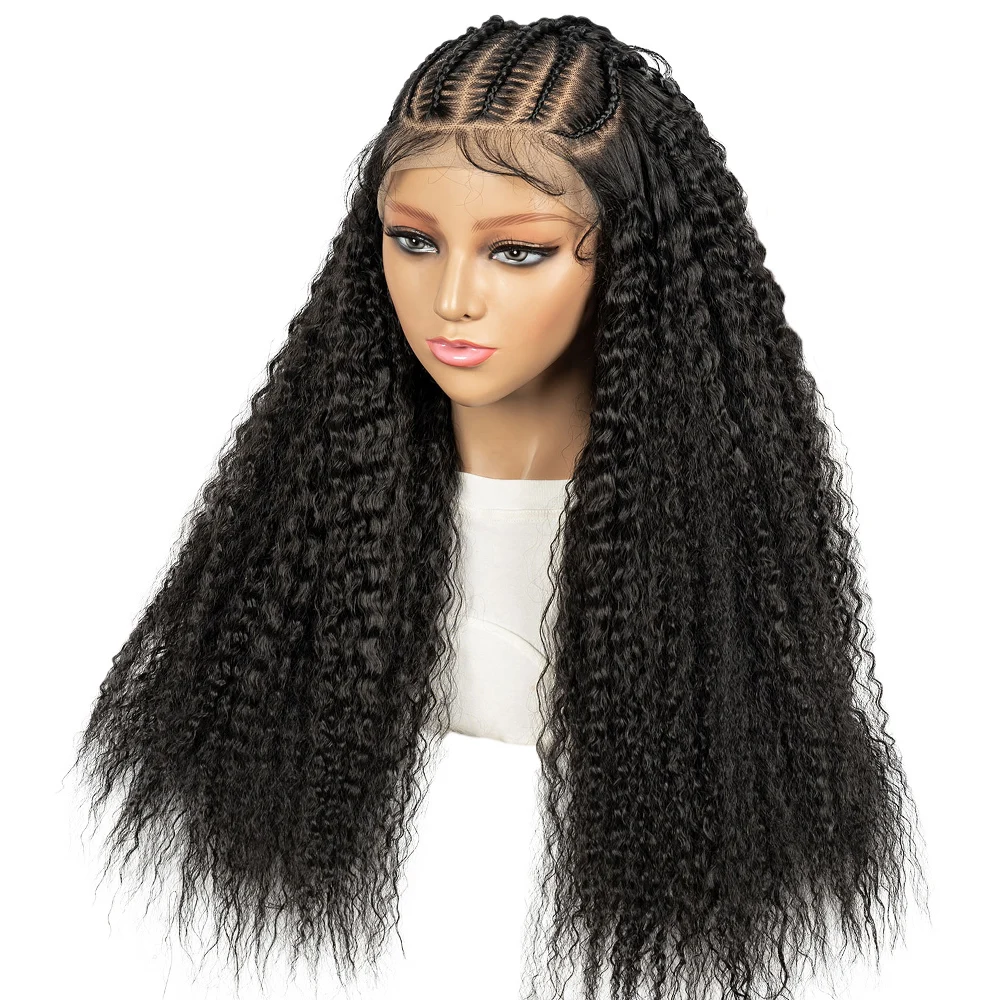 

Afro Kinky Curly Braided Wigs Knotless Braided Wigs With Curly Hair 13x6 Synthetic Braided Wigs For Black Women