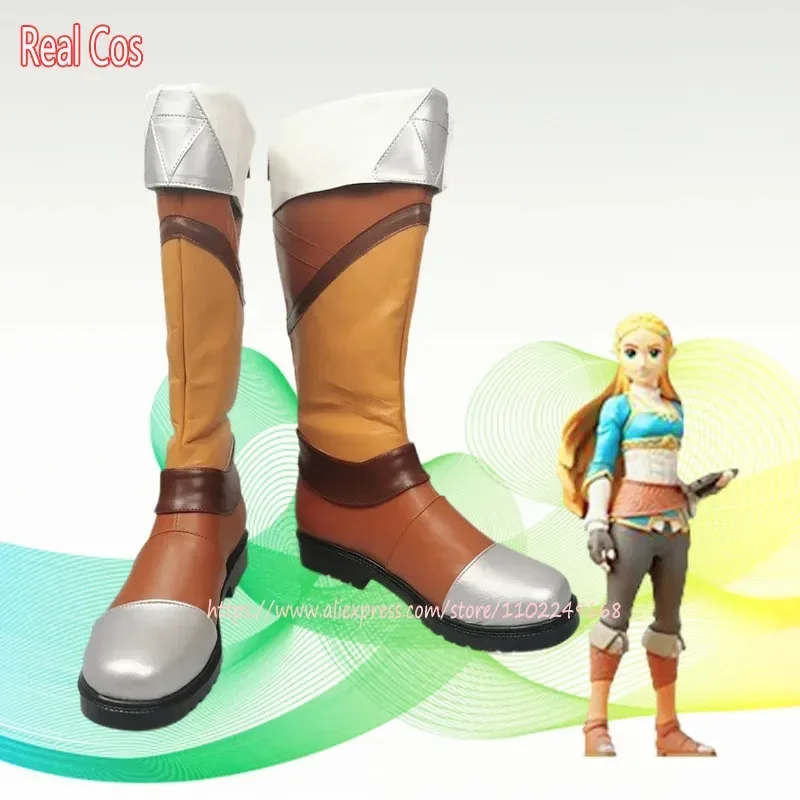 2025 RealCos Game Zelda Princess Cosplay أحذية طويلة مستقيمة أحذية عالية الكعب ملحقات الهالوين