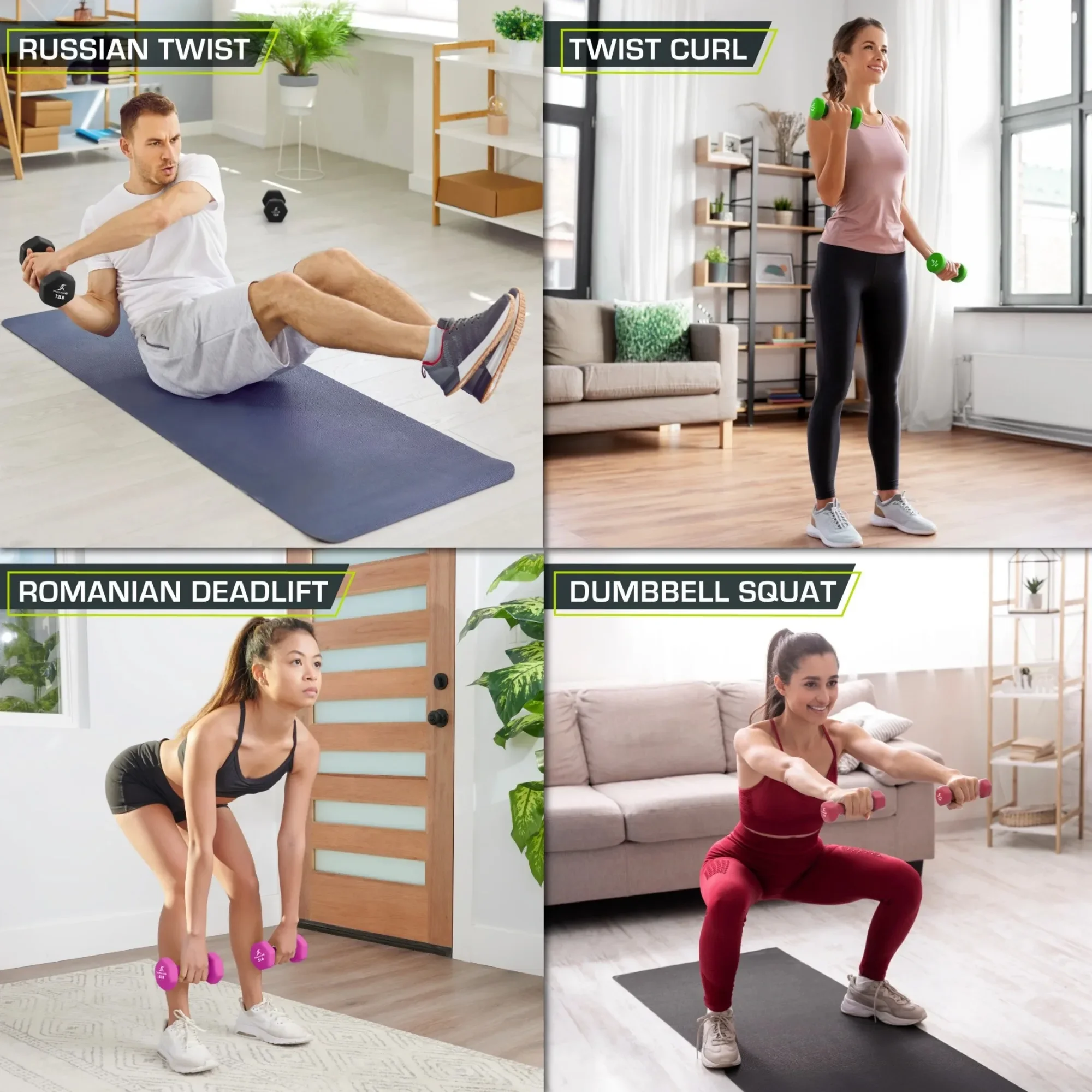 دمبل مطلي بالنيوبرين - مجموعة من 2 (5 رطل لكل منهما)، مجموعة دمبل، دمبل، سداسية، متعددة الاستخدامات