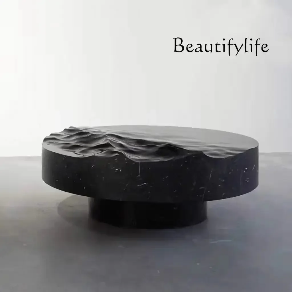

N Light luxury minimalist ocean wave shape imitation marble zen round tea table