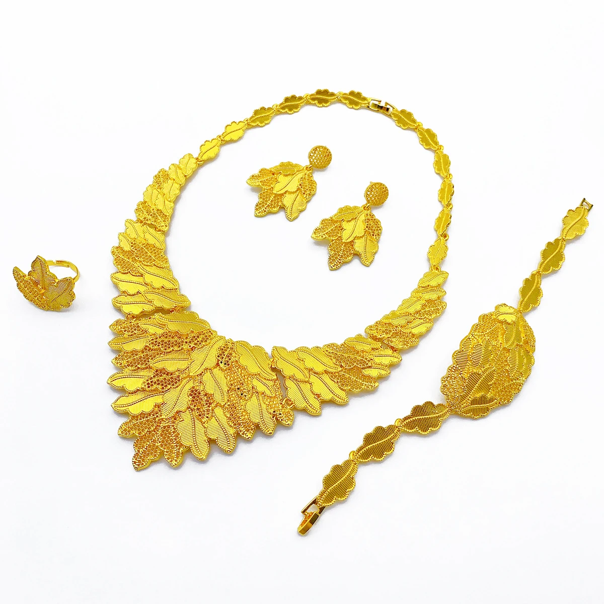 Conjunto de Joyería de Boda, Collar, Aretes, Anillo y Brazte, Conjunto de Cuatro Piezas, Accesorios de Moda para Novias, T...