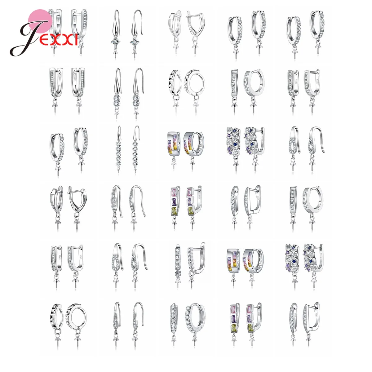 Beautiful Crystal 1 Pair 925 Sterling Silver DIY Earring Findings Clasps Hooks Fittings Making Accessories Jewelry