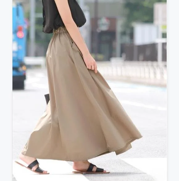 A-Linie-Midirock mit hoher Taille, japanischer Stil, reine Farbe, Sommer, lässig, künstlerisch, ausgestellter Rock, Premium-Faion-Röcke für Damen