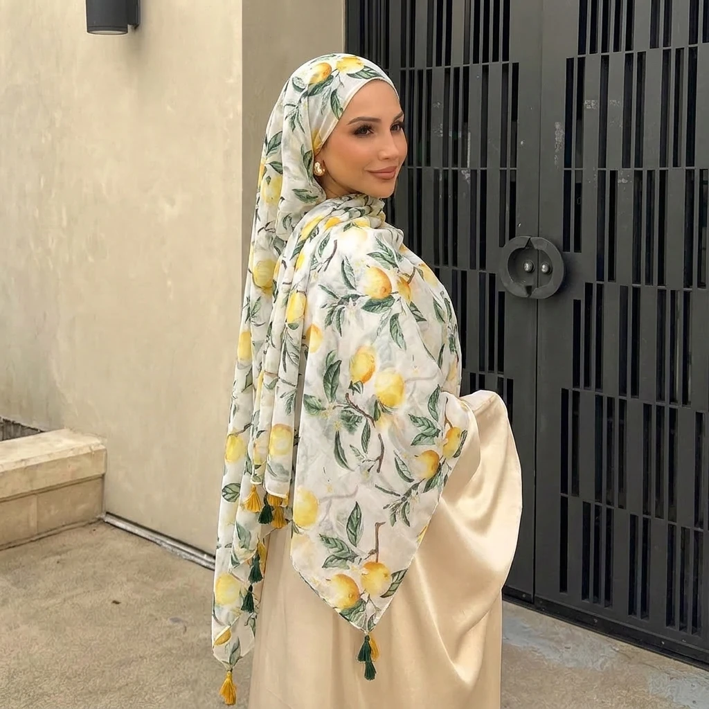 

2026 New Fashion Summer Women ScarfLemon cotton-linen scarf Shawls and Wraps Female Foulard Echarpe Designer Pashmina Bandana