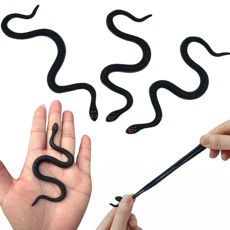 10cm 15Pcs Fake Realistic Rubber Toy Snake Simulation Soft Glue Snake Scary Halloween To Scare Birds Props Prank Trick Toy Gift