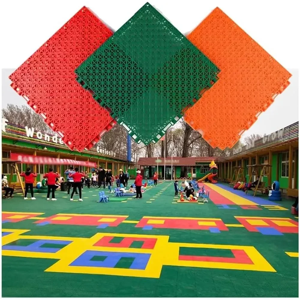 Interlocking Floor Tiles for Kindergarten, Non-Slip, Durable PP Covering, Indoor/Outdoor Decorative Sports Mats (Green, Set of 1