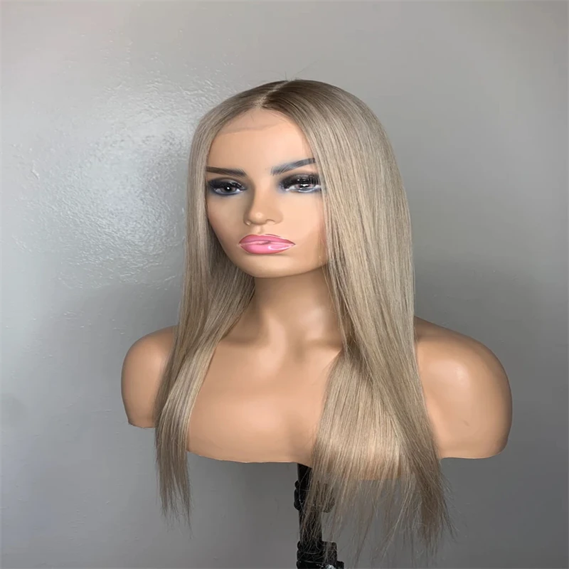 Straight Ash Blonde Lace Front Wig para mulheres, cabelo humano, HD Lace Frontal Wig, Ombre Perucas, 13x4, 13x6, 22"