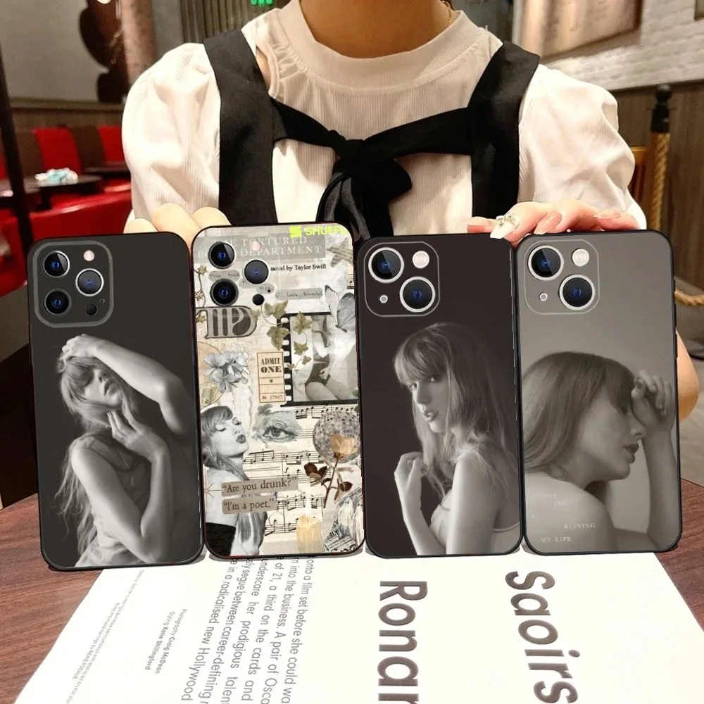 

TTPD The T-Tortured Poets D-Department Phone Case For iPhone 16,15,14,13,12,11,Pro,X,XS,Max,XR,Plus,Mini Black Silicone Case