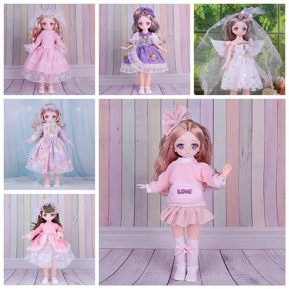 Pink Eyed 30cm Doll with Clothes Set with Clothes Princess Style 1/6 Bjd Doll Plastic Cute 3D Simulated Hinge Doll Children Gift