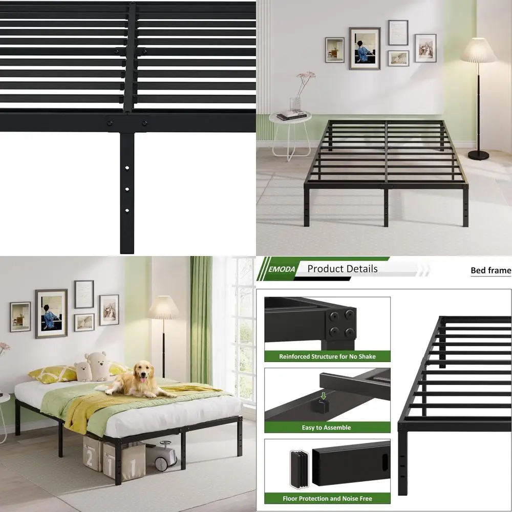 

16 Inch Heavy-Duty Metal Platform Bed Frame - No Box Spring Needed, Sturdy Steel Slats, Easy Assembly, Noise-Free, Black
