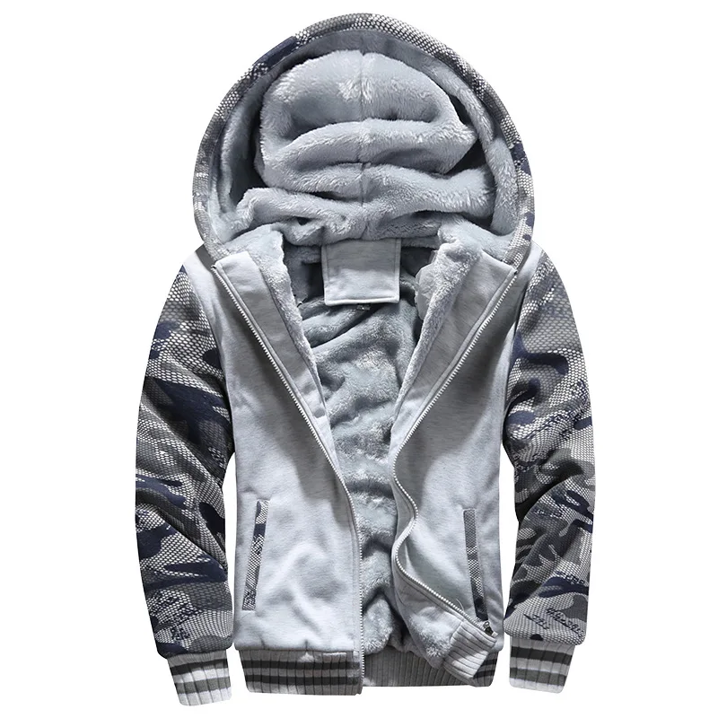 Camouflage Windbreak Jackets Men Hoody Winter Pocket Jacket Warm Plus Velvet Thickening Coat Fleece Cold-Proof Loose Clothing