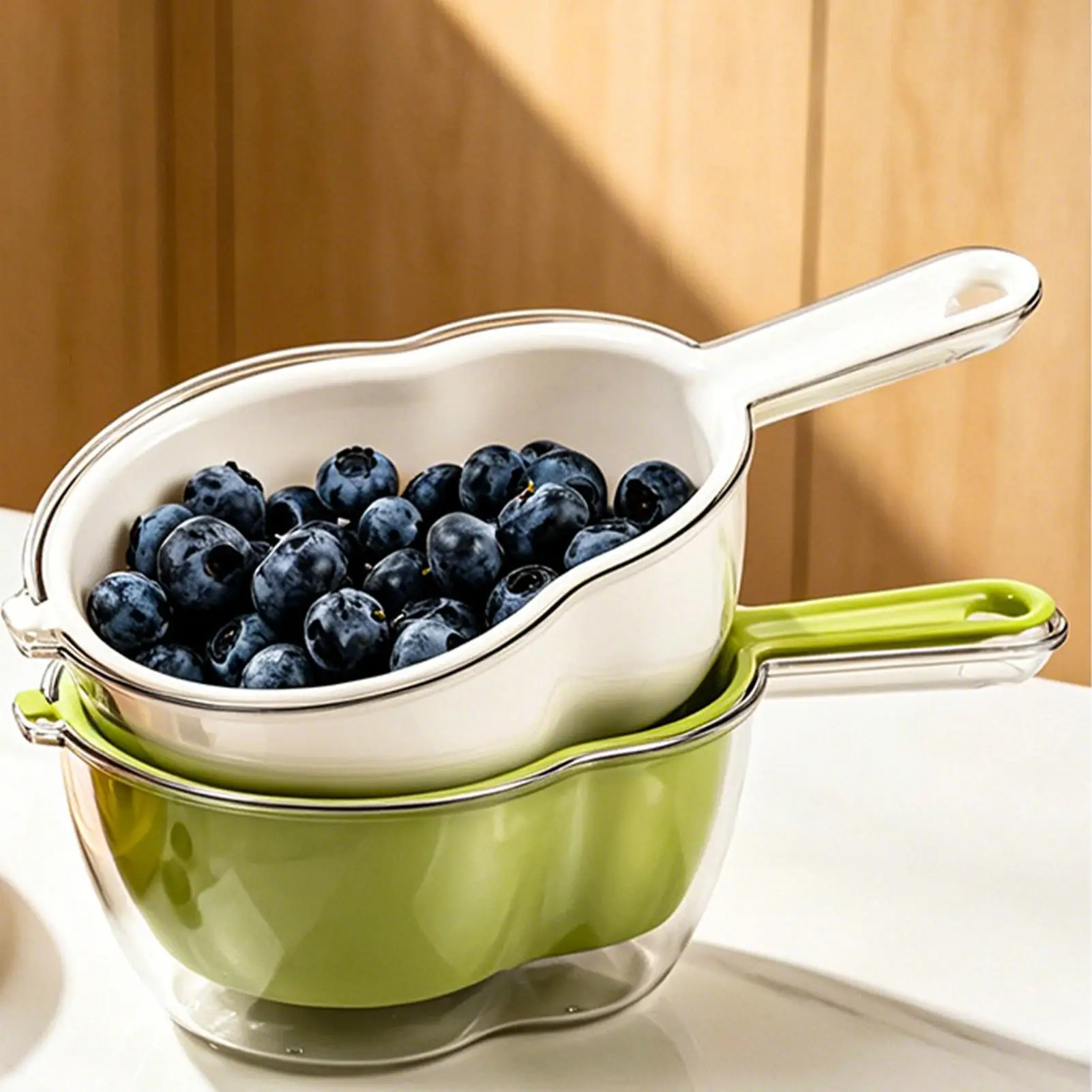 Fruit Washing Bowl With Strainer Double Layer Portable Reuseable Basket Draining Bowl With Handle For Home House Kitchen Sink