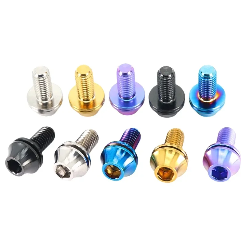 1pcs TC4 Titanium Alloy Bike Bottle Cage Bolts M5x12mm Coloured with Washers for Mountain and Motorcycle Screws