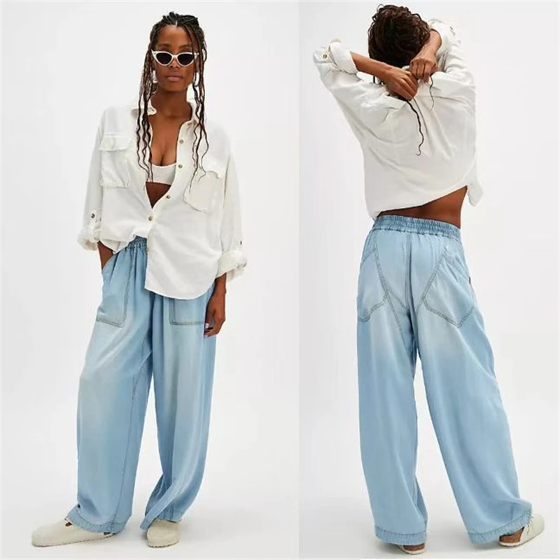 

New Fashion Women's Straight Loose Casual High Waist Washed Denim Pants Soft Comfortable Daily Stretch Jeans Trousers