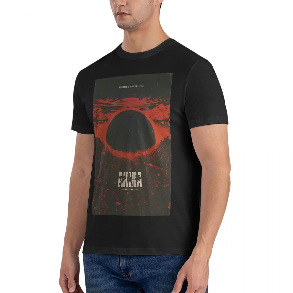 Cyberpunk City Explosion T Shirts Men Pure Cotton Casual T-Shirts Round Collar Akira Tees Short Sleeve Tops Original