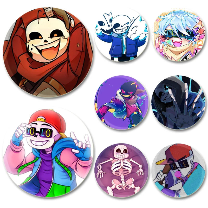 44/58mm Sans Undertale Game Figure Badge Cute Skeleton Cartoon Brooches Handmade Exquisite Enamel Pins for Backpack Jewelry Gift