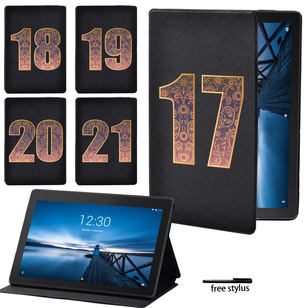 

For Lenovo Tab M10 10.1 Inch Flip Tablet Case for Tab E10 10.1" Lucky Number Pattern Leather Stand Cover Flip Protective Shell