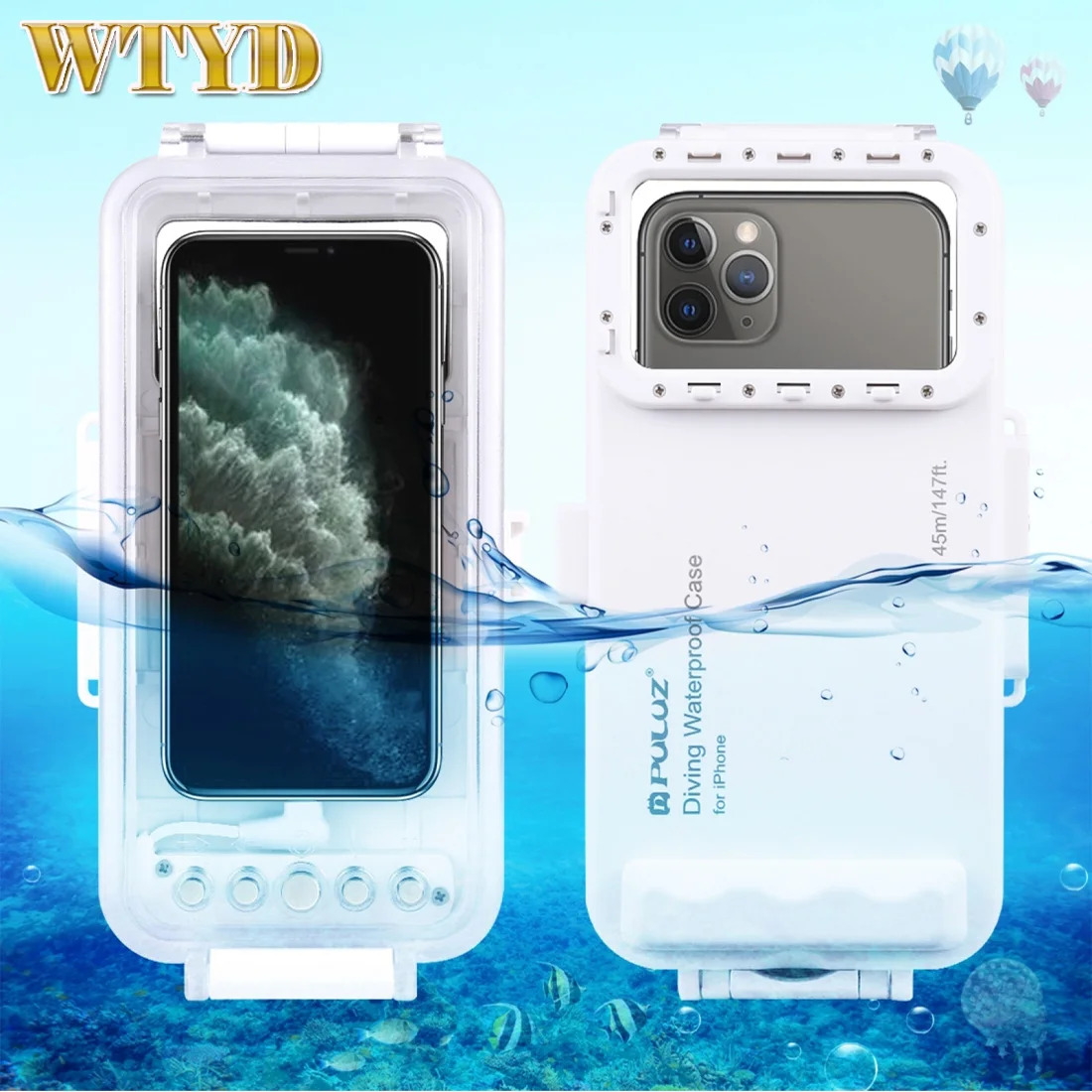 

PULUZ 45m/147ft водонепроницаемый чехол для дайвинга, подводный Корпус для iPhone 14 13 12 11 X серии 8 & 7 6s или выше версии