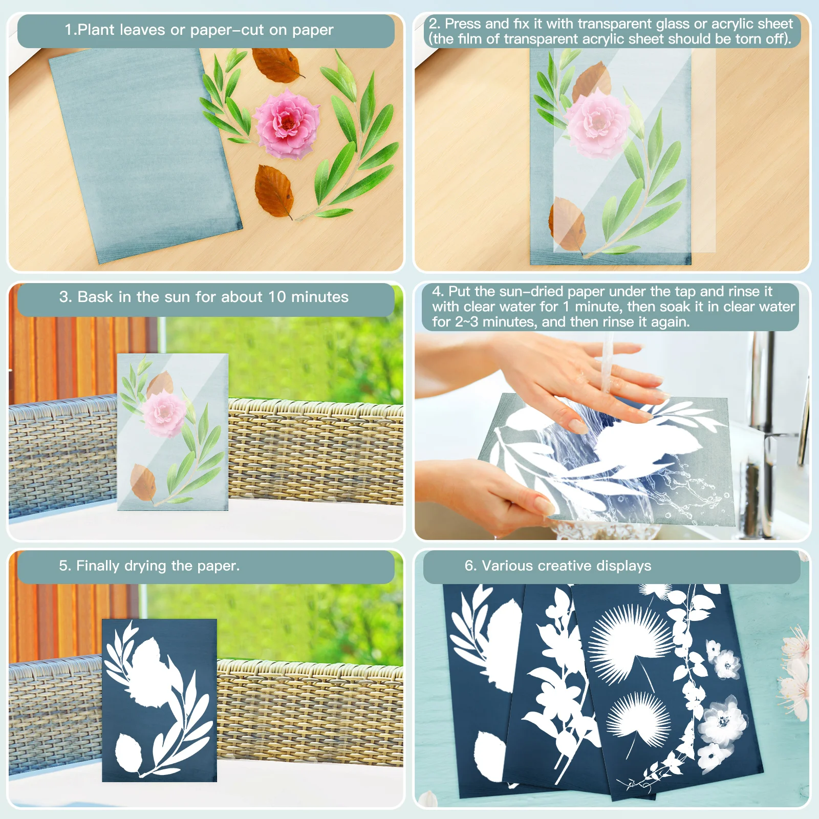 

32Pcs A5 Cyanotype Paper Sun Activated Printing Paper With Panel Diy Crafts Supplies