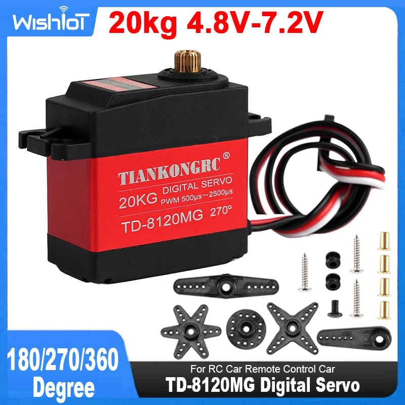 Servo Digital de TD-8120MG, engranaje de Metal resistente al agua de 20kg, alto Torque, ángulo de 180/270/360 para coche teledirigido, modelo de vehículo de juguete