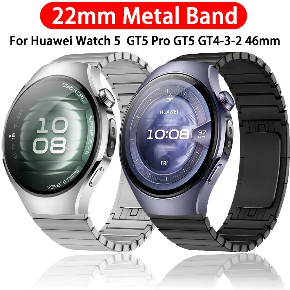 22mm Metal Band for Huawei Watch 5 46mm Stainless Steel Comfortable Wristband Huawei Watch 3 4 Pro GT5 GT4-3-2-2e Bracelet Belt
